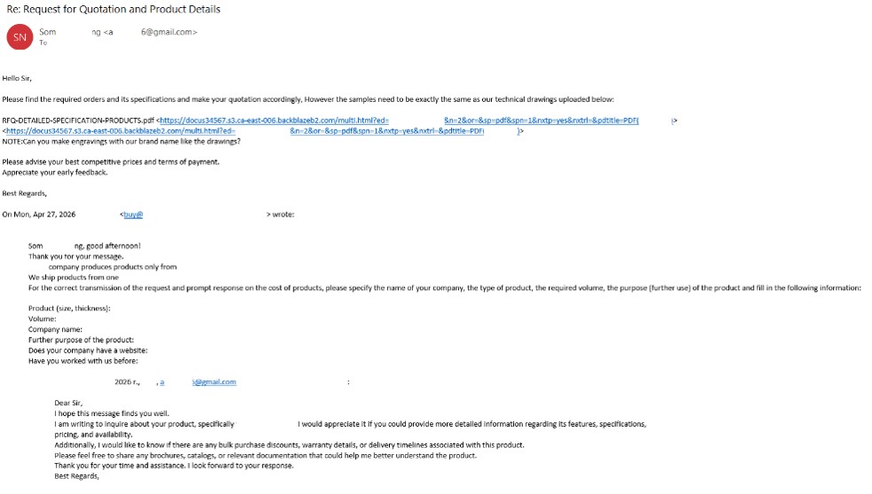 Chiarimenti sul prodotto? No è phishing